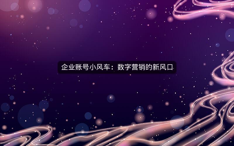 企业账号小风车：数字营销的新风口