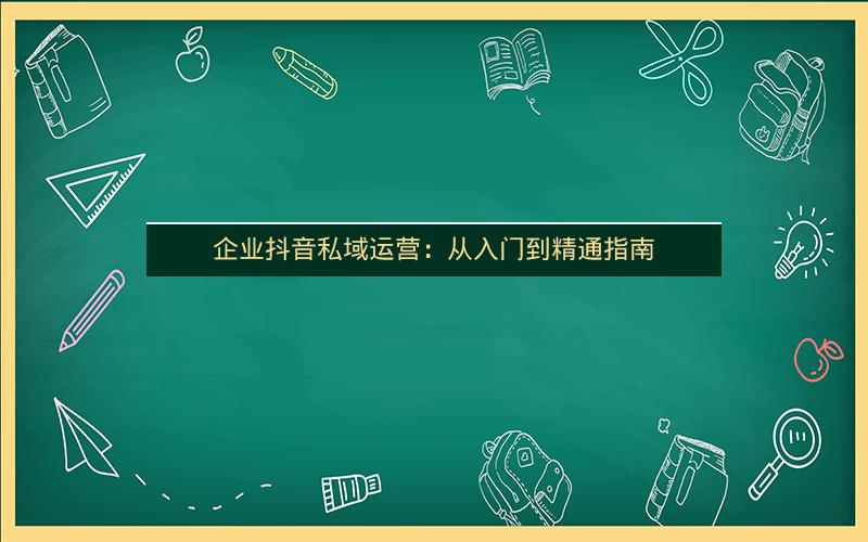 企业抖音私域运营：从入门到精通指南